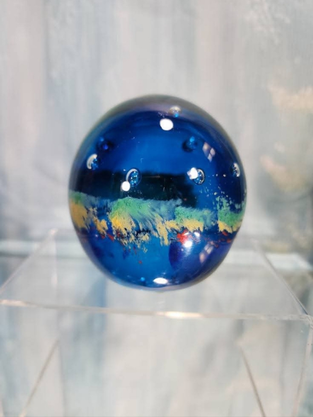 Vintage Bombay Company Ocean Waves Art Glass Sphere Paperweight 3"x 3"